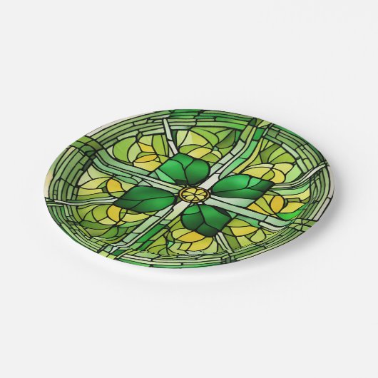 St Patricks Day Kleeblatt Pappteller (Schrägansicht)