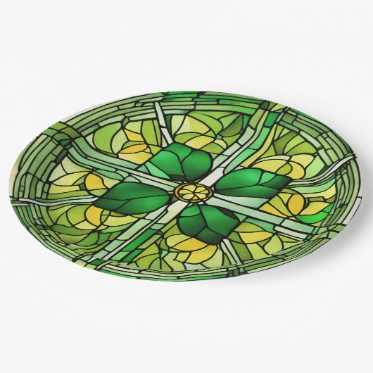 St Patricks Day Kleeblatt Party Pappteller (Schrägansicht)