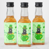 St. Patrick's Day Kleeblatt Pot of Gold Black Cat Alkoholflaschenetikett (Flaschen)