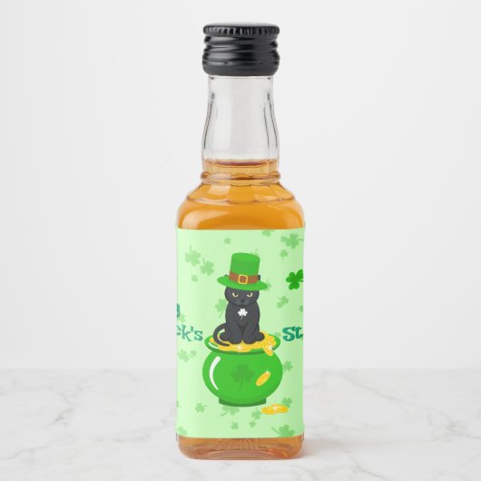 St. Patrick's Day Kleeblatt Pot of Gold Black Cat Alkoholflaschenetikett (Vorderseite)