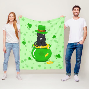 St. Patrick's Day Kleeblatt Pot of Gold Black Cat Fleecedecke