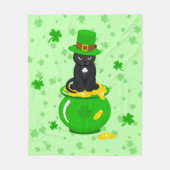 St. Patrick's Day Kleeblatt Pot of Gold Black Cat Fleecedecke (Vorderseite)