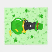 St. Patrick's Day Kleeblatt Pot of Gold Black Cat Fleecedecke (Vorderseite (Horizontal))