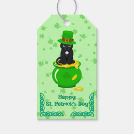 St. Patrick's Day Kleeblatt Pot of Gold Black Cat Geschenkanhänger