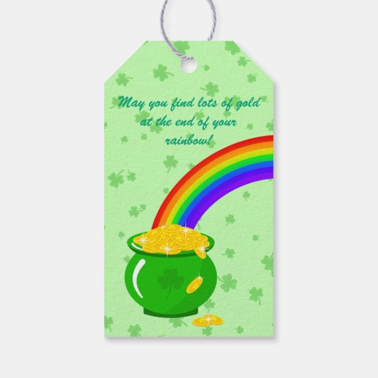 St. Patrick's Day Kleeblatt Pot of Gold Black Cat Geschenkanhänger (Rückseite)