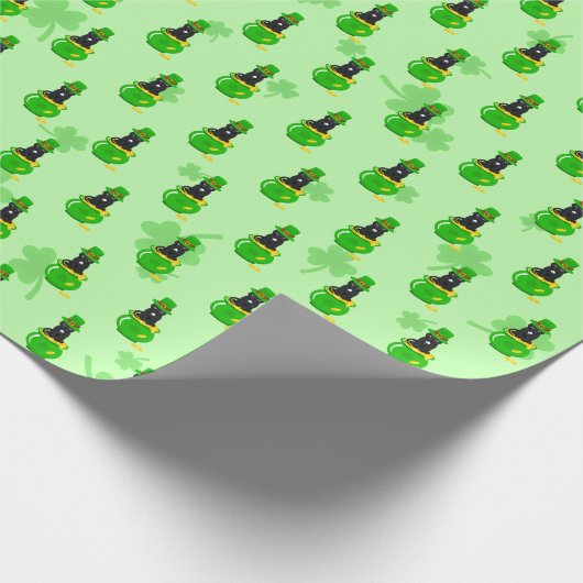 St. Patrick's Day Kleeblatt Pot of Gold Black Cat Geschenkpapier (Ecke)