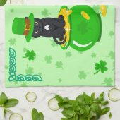 St. Patrick's Day Kleeblatt Pot of Gold Black Cat Geschirrtuch (Gefaltet)