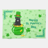 St. Patrick's Day Kleeblatt Pot of Gold Black Cat Geschirrtuch (Horizontal)