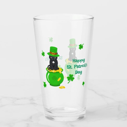 St. Patrick's Day Kleeblatt Pot of Gold Black Cat Glas (Rückseite)