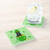 St. Patrick's Day Kleeblatt Pot of Gold Black Cat Glasuntersetzer (Schrägansicht)
