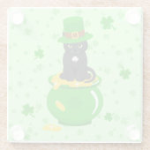 St. Patrick's Day Kleeblatt Pot of Gold Black Cat Glasuntersetzer (Rückseite)