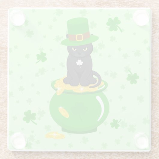 St. Patrick's Day Kleeblatt Pot of Gold Black Cat Glasuntersetzer (Rückseite)