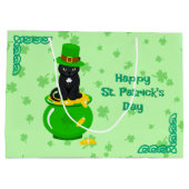 St. Patrick's Day Kleeblatt Pot of Gold Black Cat Große Geschenktüte (Rückseite)