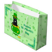 St. Patrick's Day Kleeblatt Pot of Gold Black Cat Große Geschenktüte (Vorderseite Schrägansicht)