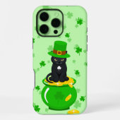 St. Patrick's Day Kleeblatt Pot of Gold Black Cat iPhone Hülle (Rückseite)