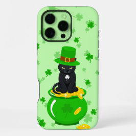 St. Patrick's Day Kleeblatt Pot of Gold Black Cat iPhone 16 Pro Max Hülle
