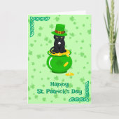 St. Patrick's Day Kleeblatt Pot of Gold Black Cat Karte (Vorderseite)
