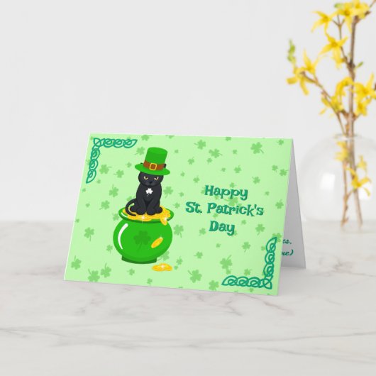 St. Patrick's Day Kleeblatt Pot of Gold Black Cat Karte (Gelbe Blume)