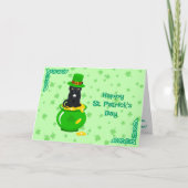 St. Patrick's Day Kleeblatt Pot of Gold Black Cat Karte (Vorderseite)