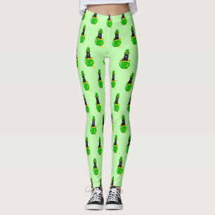 St. Patrick's Day Kleeblatt Pot of Gold Black Cat Leggings