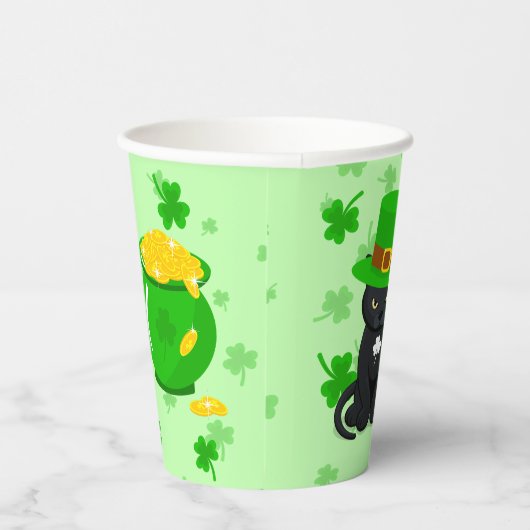 St. Patrick's Day Kleeblatt Pot of Gold Black Cat Pappbecher (Rechts)