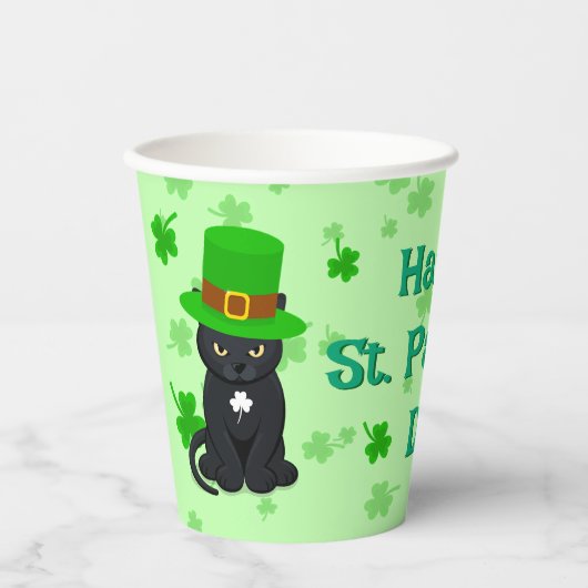 St. Patrick's Day Kleeblatt Pot of Gold Black Cat Pappbecher (Vorderseite)