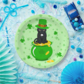 St. Patrick's Day Kleeblatt Pot of Gold Black Cat Pappteller (Party)