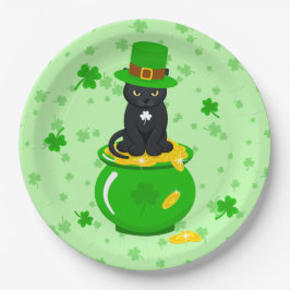St. Patrick's Day Kleeblatt Pot of Gold Black Cat Pappteller