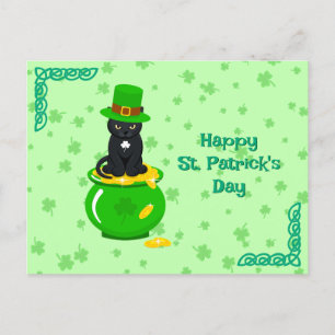 St. Patrick's Day Kleeblatt Pot of Gold Black Cat Postkarte