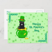 St. Patrick's Day Kleeblatt Pot of Gold Black Cat Postkarte (Vorne/Hinten)