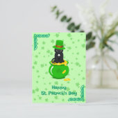 St. Patrick's Day Kleeblatt Pot of Gold Black Cat Postkarte (Stehend Vorderseite)