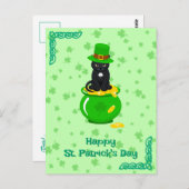 St. Patrick's Day Kleeblatt Pot of Gold Black Cat Postkarte (Vorne/Hinten)