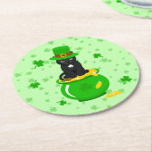 St. Patrick's Day Kleeblatt Pot of Gold Black Cat Runder Pappuntersetzer (Angewinkelt)