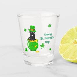 St. Patrick's Day Kleeblatt Pot of Gold Black Cat Schnapsglas
