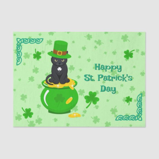 St. Patrick's Day Kleeblatt Pot of Gold Black Cat Seidenpapier (Vorderseite)
