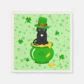 St. Patrick's Day Kleeblatt Pot of Gold Black Cat Serviette (Vorderseite)