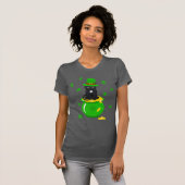 St. Patrick's Day Kleeblatt Pot of Gold Black Cat T-Shirt (Vorne ganz)