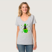 St. Patrick's Day Kleeblatt Pot of Gold Black Cat T-Shirt (Vorderseite Vollansicht)