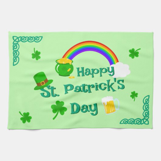 St. Patrick's Day Kleeblatt Pot of Gold Celtic Kno Geschirrtuch (Horizontal)