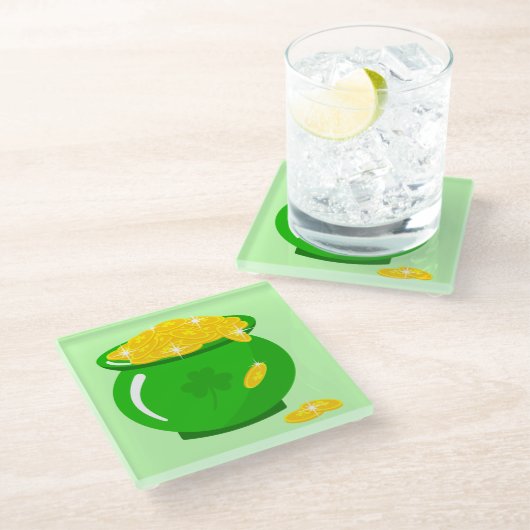 St. Patrick's Day Kleeblatt Pot of Gold Celtic Kno Glasuntersetzer (Schrägansicht)
