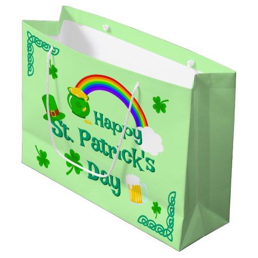 St. Patrick's Day Kleeblatt Pot of Gold Celtic Kno Große Geschenktüte (Vorderseite Schrägansicht)