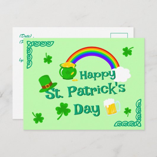 St. Patrick's Day Kleeblatt Pot of Gold Celtic Kno Postkarte (Vorne/Hinten)