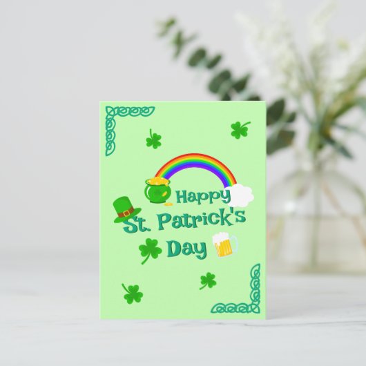 St. Patrick's Day Kleeblatt Pot of Gold Celtic Kno Postkarte (Stehend Vorderseite)