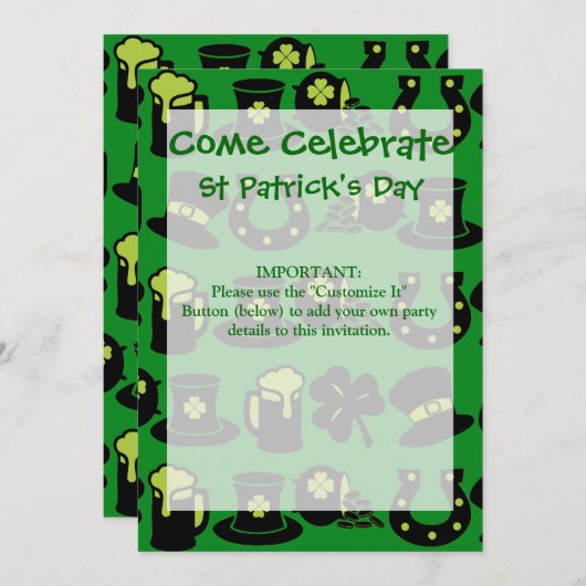 St Patricks Day Kleeblatt Pot of Gold Green Beer Einladung (Vorne/Hinten)