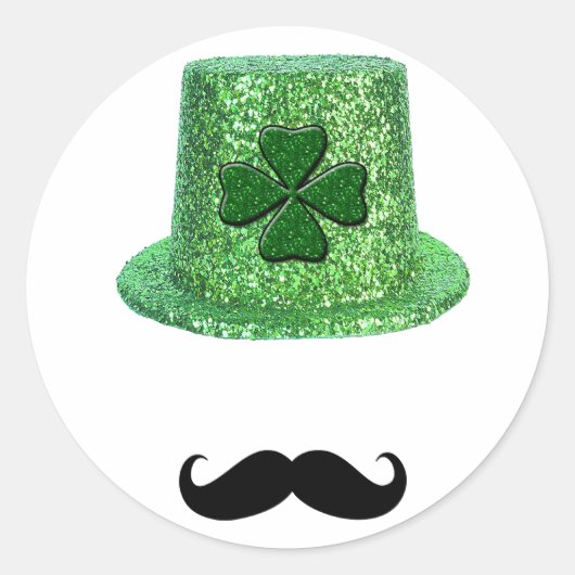 St. Patrick's Day Kleeblatt Sparkle Hat & Mustache Runder Aufkleber (Vorderseite)
