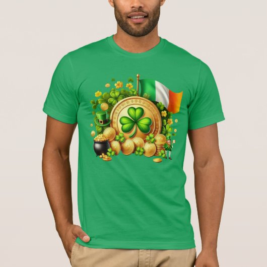 St. Patrick's Day Kleeblatt und Gold Irish T-Shirt (Vorderseite)