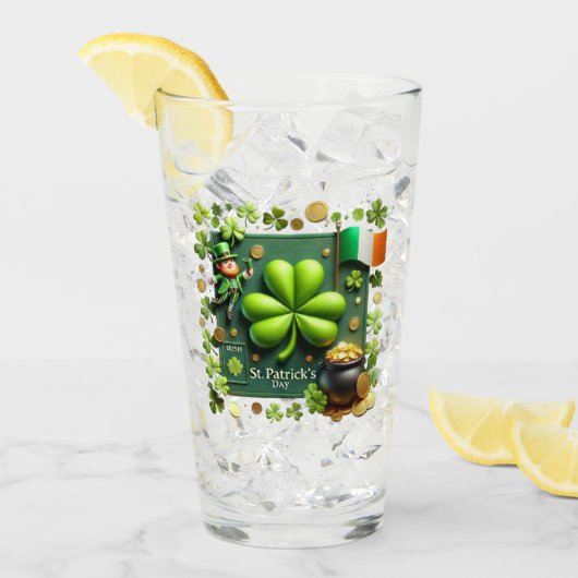 St. Patrick's Day Kleeblatt und Leprechaun Pint Glas (Vorderseite Ice)