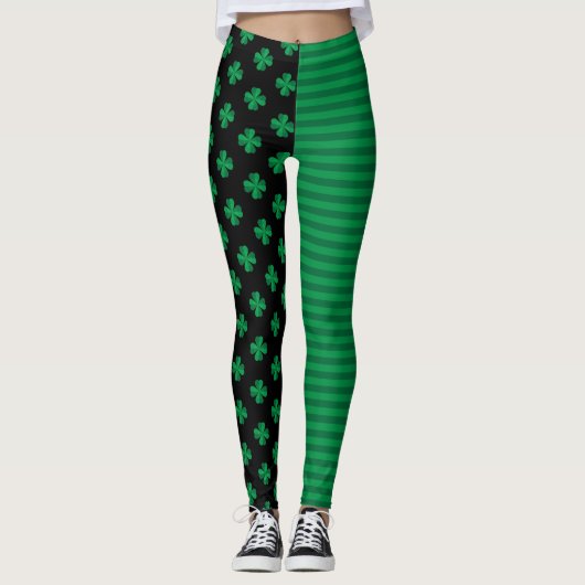 St. Patrick's Day Kleeblatt und Streifen Leggings (Vorderseite)