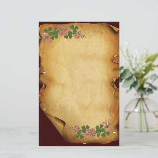 ST. PATRICK'S DAY /Kleeblätter auf braunem Pergame Briefpapier (Stehend Vorderseite)