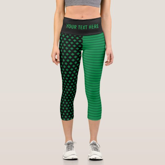 St. Patrick's Day Kleeblätter und Streifen Capri Leggings (Vorderseite)